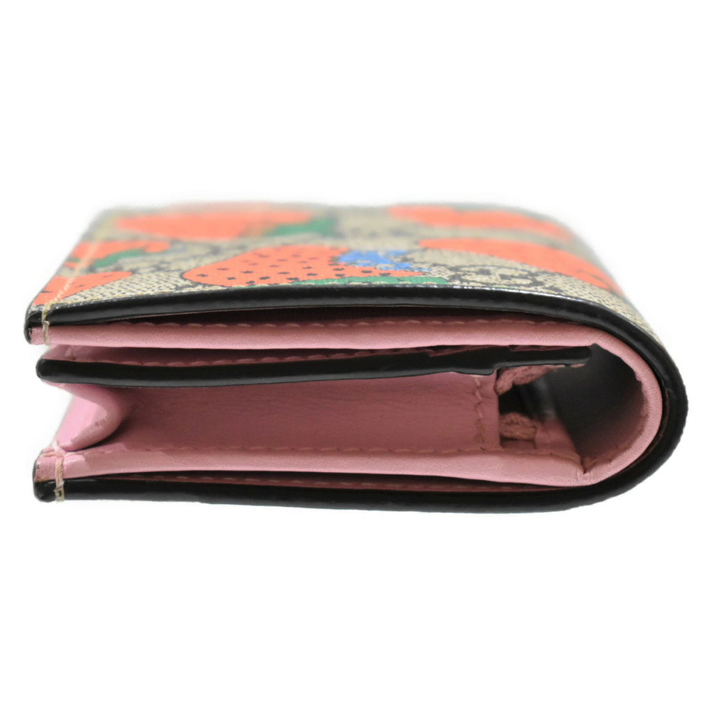 GUCCI GG Supreme Straw Tanberry Bi fold Wallet Beige Red Pink GG Leather - Picture 4 of 10